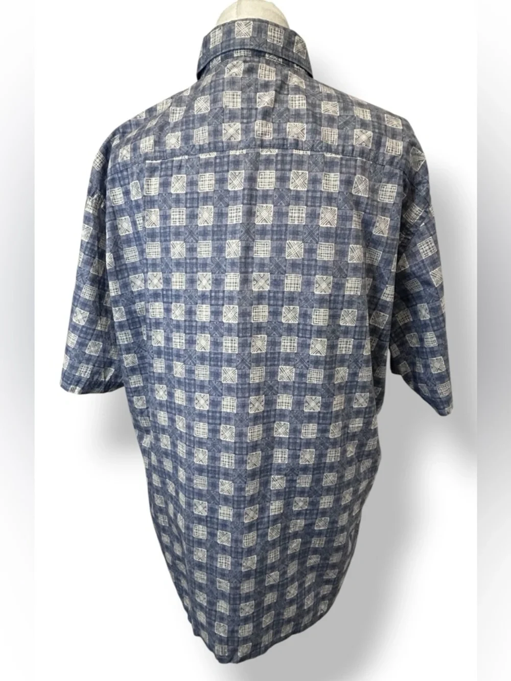 Burma Bibas Mens Short Sleeve Button Front Shirt Vintage Casual Check Plaid L